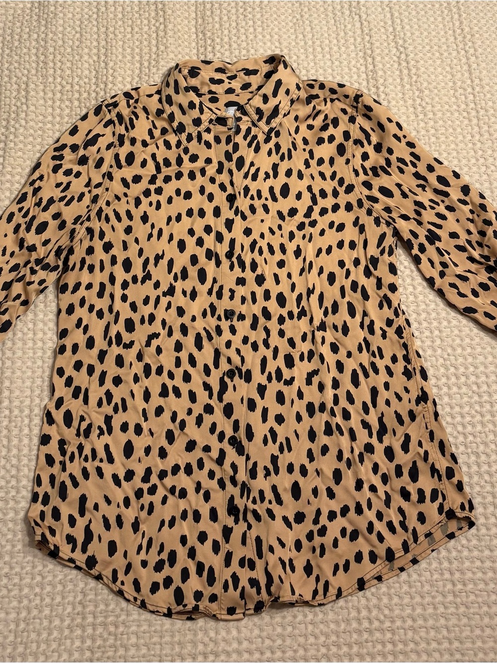Chico's Tan and Black Leopard-Print Button Front Shirt